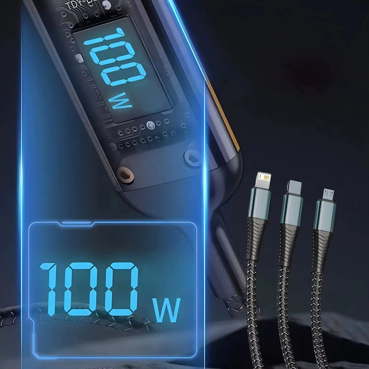 3-in-1 USB Fast Charging Cable - 100W 6A for iPhone, Samsung, Xiaomi, and Huawei - Versatile USB A, Type-C, and Micro Connectors for Efficient Charging on the Go