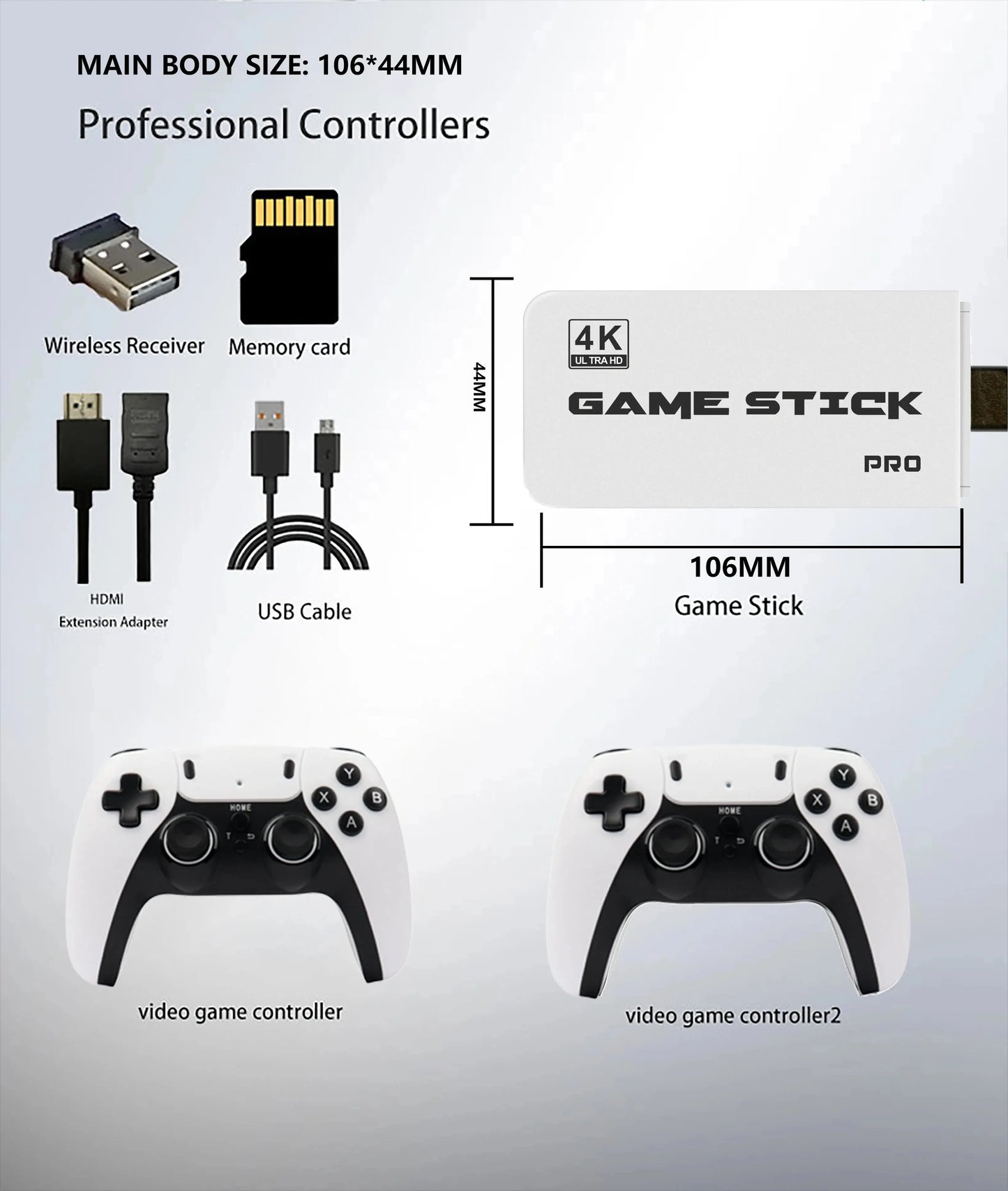 4K Pro Game Stick: 64GB Retro Gaming Console with 30,000 Classic Games & Dual Wireless Controllers for Ultimate TV Experience