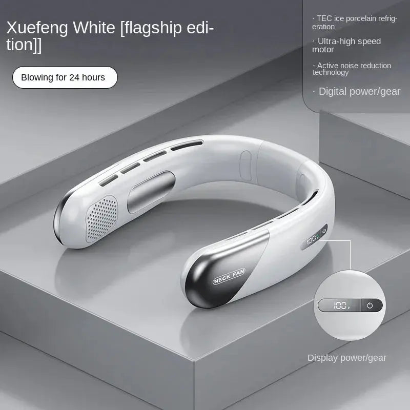 Portable 10,000mAh Bladeless Neck Fan - Silent, USB Rechargeable, Adjustable 3-Speed Wireless Neck Cooler
