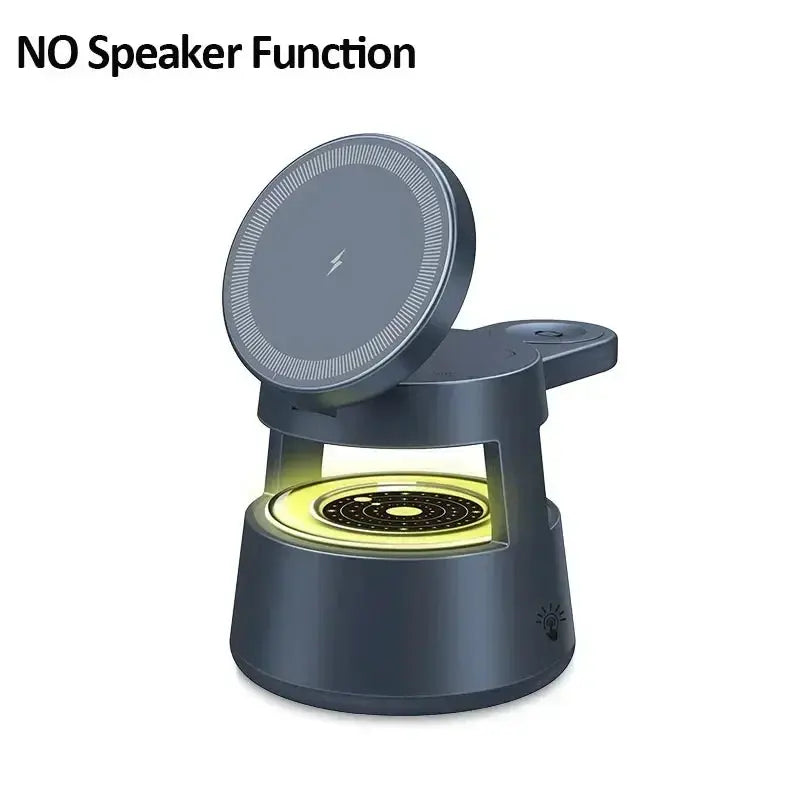 Magnetic 5-in-1 Wireless Charging Stand with LED Night Light and Bluetooth Speaker for MagSafe iPhone 12-16, Apple Watch Series 2-9, and AirPods 2-4