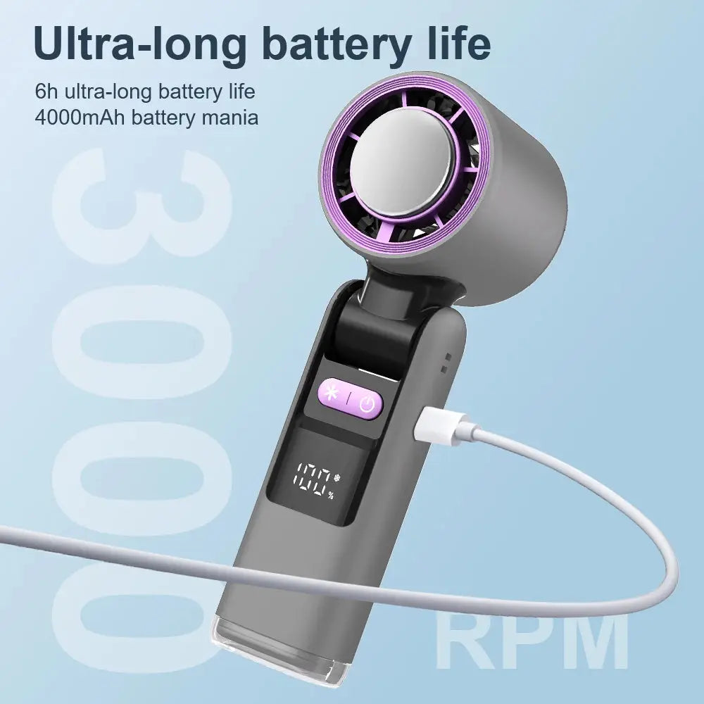Portable 3-in-1 Handheld Fan with Ice Cooling Technology and High-Speed Performance