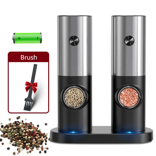 Electric Automatic Pepper and Salt Grinder Set with Base