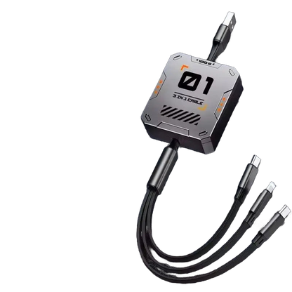 3-in-1 Retractable USB Cable with 60W Fast Charging for Type C, Lightning, and Micro USB Devices - Compatible with iPhone, Huawei, and Xiaomi