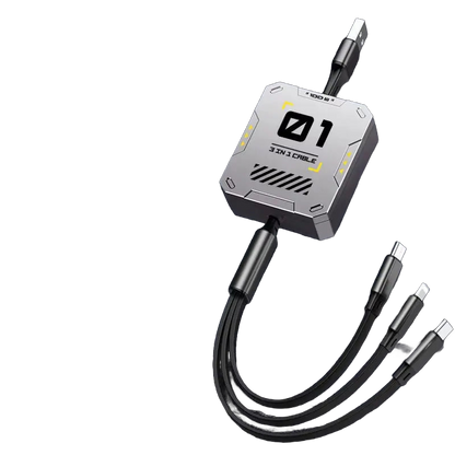 3-in-1 Retractable USB Cable with 60W Fast Charging for Type C, Lightning, and Micro USB Devices - Compatible with iPhone, Huawei, and Xiaomi