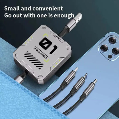 3-in-1 Retractable USB Cable with 60W Fast Charging for Type C, Lightning, and Micro USB Devices - Compatible with iPhone, Huawei, and Xiaomi