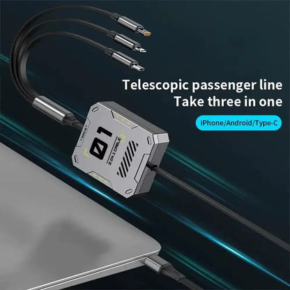 3-in-1 Retractable USB Cable with 60W Fast Charging for Type C, Lightning, and Micro USB Devices - Compatible with iPhone, Huawei, and Xiaomi
