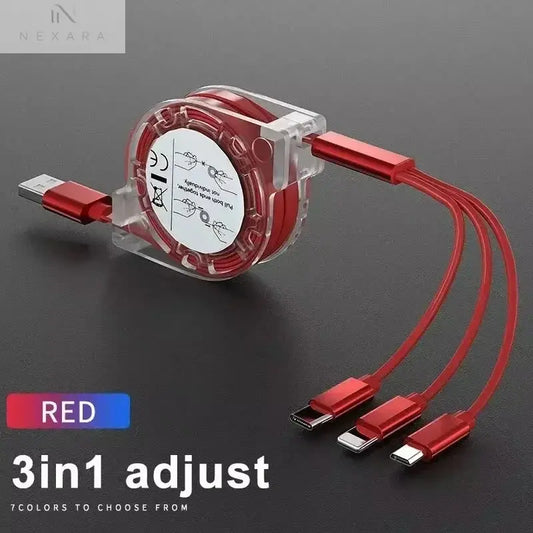 3-in-1 Telescopic Fast Charging USB Cable: Versatile Charging Solution for Apple, Type C, and Android Devices with 3A Compatibility