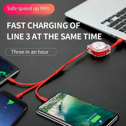 3-in-1 Telescopic Fast Charging USB Cable: Versatile Charging Solution for Apple, Type C, and Android Devices with 3A Compatibility