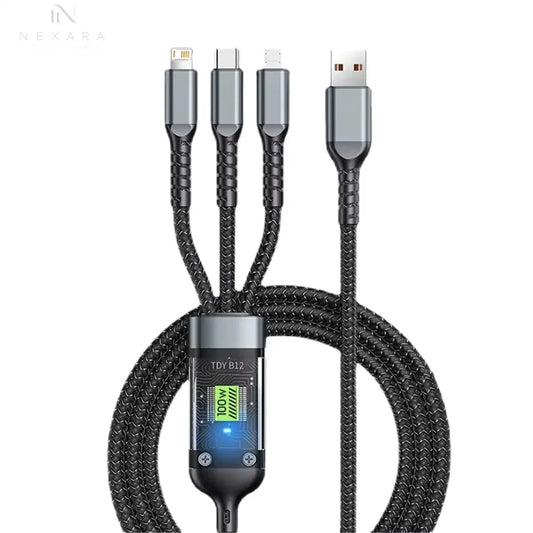 3-in-1 USB Fast Charging Cable - 100W 6A for iPhone, Samsung, Xiaomi, and Huawei - Versatile USB A, Type-C, and Micro Connectors for Efficient Charging on the Go