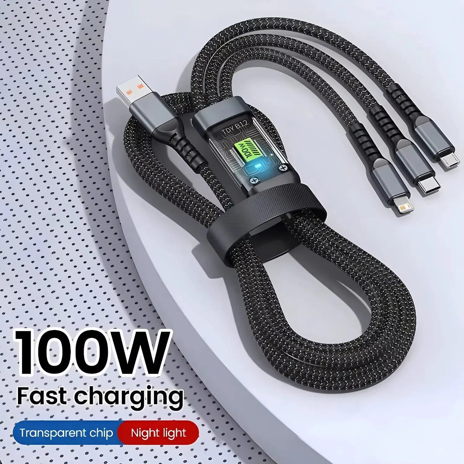 3-in-1 USB Fast Charging Cable - 100W 6A for iPhone, Samsung, Xiaomi, and Huawei - Versatile USB A, Type-C, and Micro Connectors for Efficient Charging on the Go