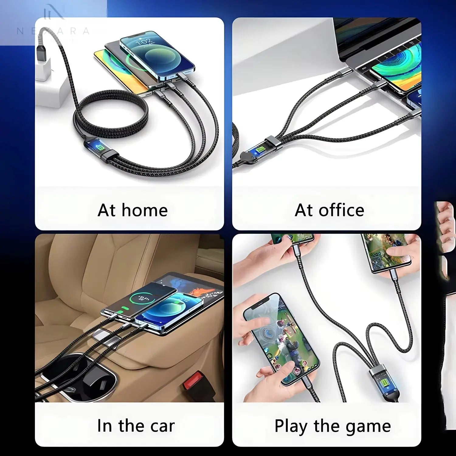 3-in-1 USB Fast Charging Cable - 100W 6A for iPhone, Samsung, Xiaomi, and Huawei - Versatile USB A, Type-C, and Micro Connectors for Efficient Charging on the Go