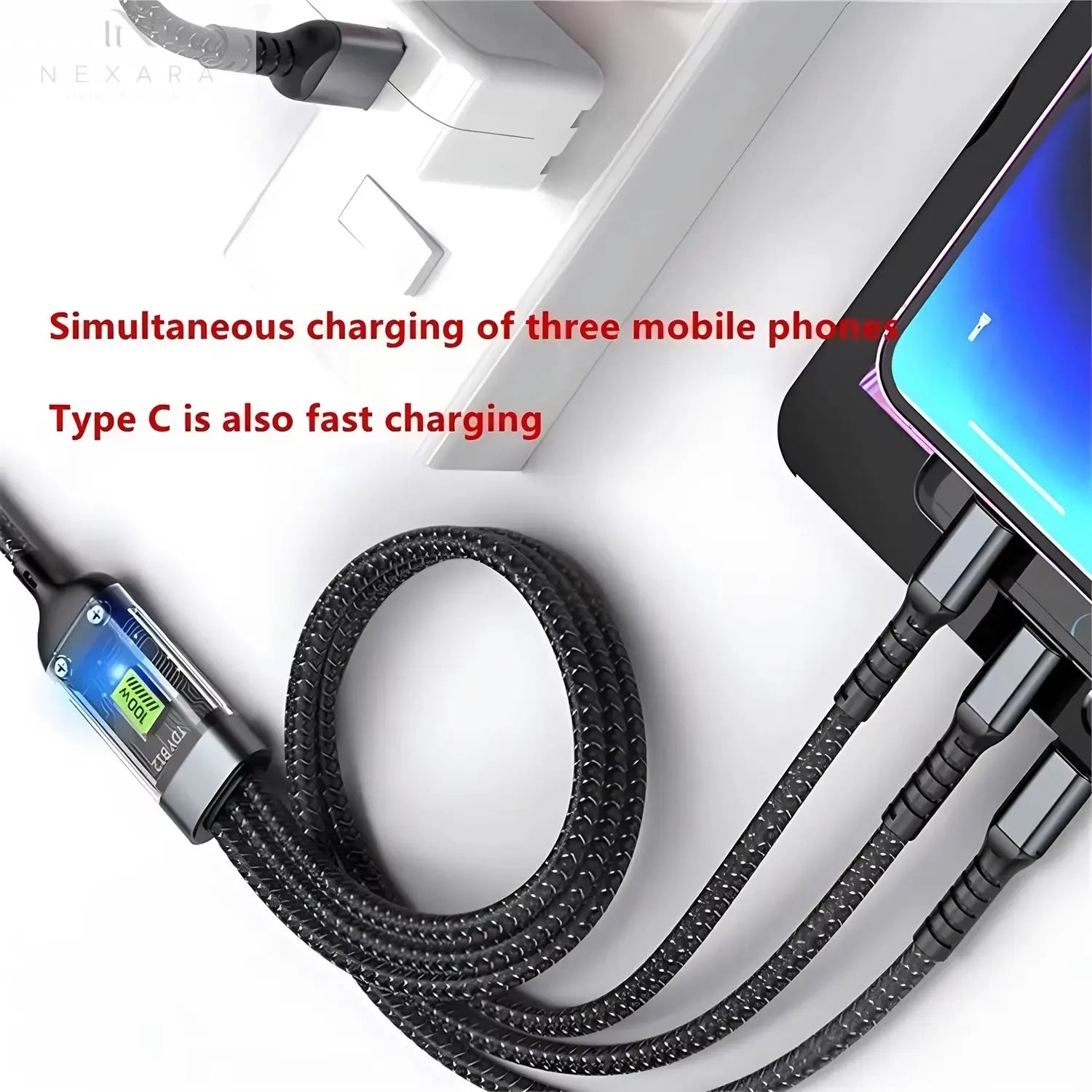 3-in-1 USB Fast Charging Cable - 100W 6A for iPhone, Samsung, Xiaomi, and Huawei - Versatile USB A, Type-C, and Micro Connectors for Efficient Charging on the Go