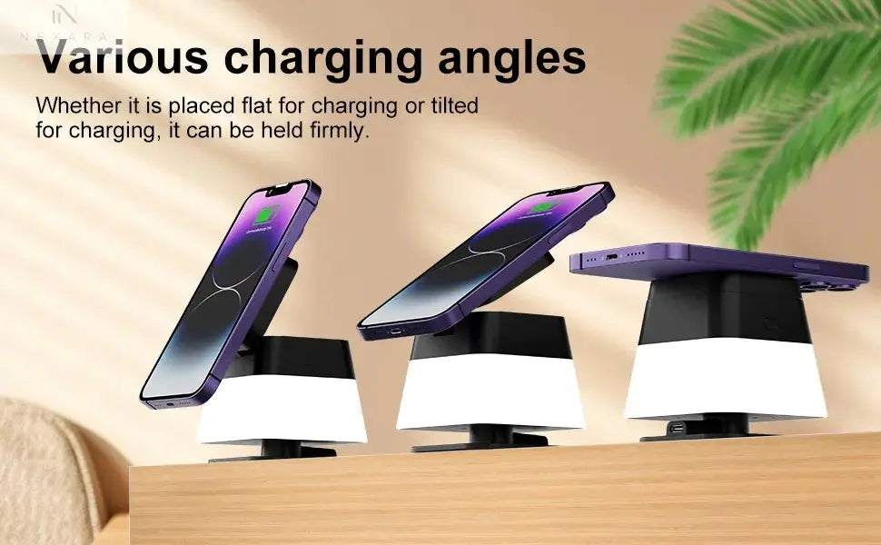 4-in-1 Rotatable Wireless Charger Stand with Colorful Lighting for iPhone 15/14/13/12 Pro Max, 8, 7 - Fast Charging Station for Phone, Apple Watch, and AirPods Nexara Living