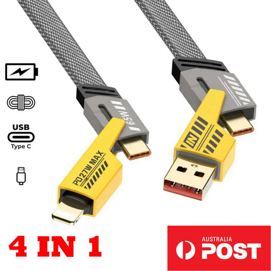4-in-1 USB A to Type C Metal Charging Cable - Versatile Data Cord for Samsung and iPhone