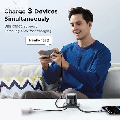45W Gan Retractable Cable Charger - Ultra-Fast Charging for iPhone 17, 16 Pro, Samsung S25, iPad, and MacBook Air