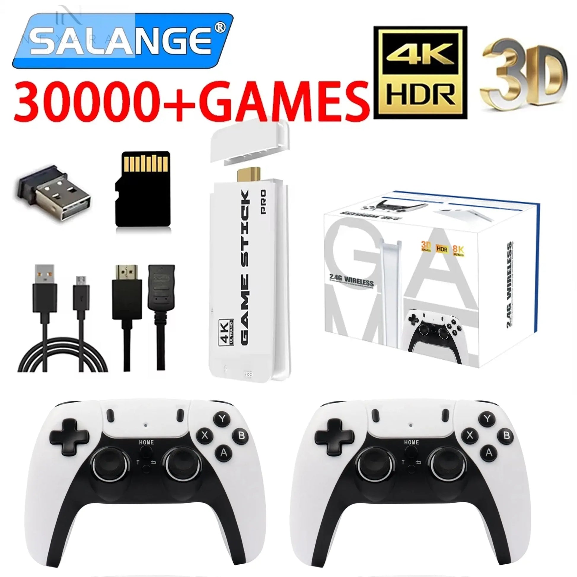 4K Pro Game Stick: 64GB Retro Gaming Console with 30,000 Classic Games & Dual Wireless Controllers for Ultimate TV Experience