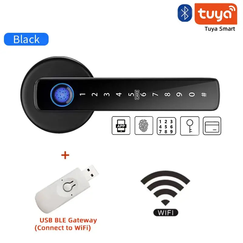 M5 Tuya BLE Fingerprint Electronic Door Lock with Password, Key, IC Card, and Smartlife/Tuya App Unlocking