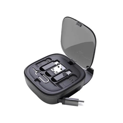 60W Retractable USB-C Data Cable with Multi-Device Compatibility - Fast Charging and Organized Storage Solution