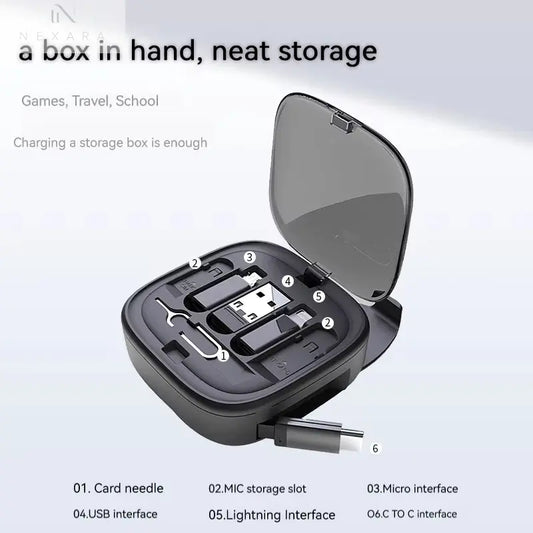 60W Retractable USB-C Data Cable with Multi-Device Compatibility - Fast Charging and Organized Storage Solution