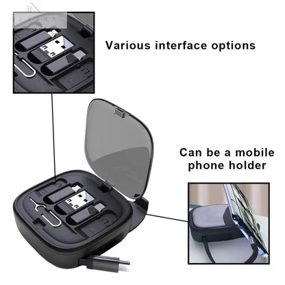 60W Retractable USB-C Data Cable with Multi-Device Compatibility - Fast Charging and Organized Storage Solution
