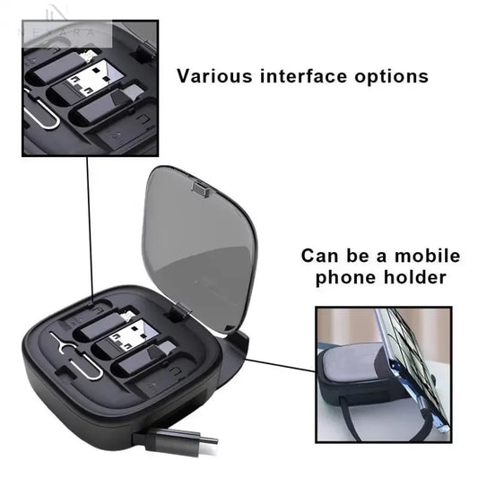 60W Retractable USB-C Data Cable with Multi-Device Compatibility - Fast Charging and Organized Storage Solution