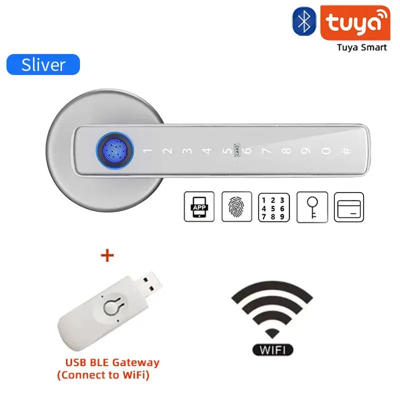 M5 Tuya BLE Fingerprint Electronic Door Lock with Password, Key, IC Card, and Smartlife/Tuya App Unlocking