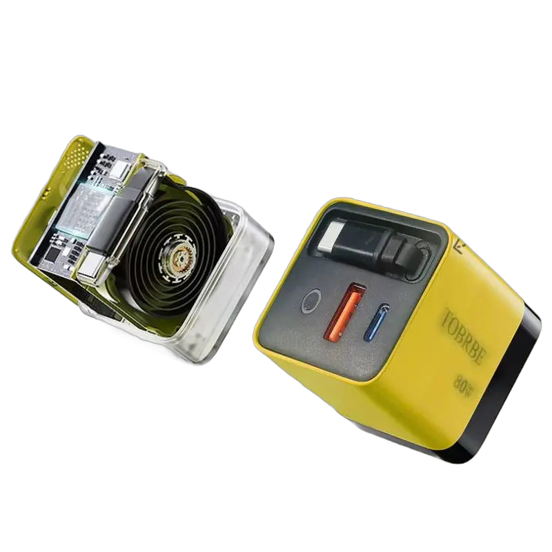 80W MAX GaN Fast Charger with Retractable Type-C Cable and Dual USB Ports Nexara Living