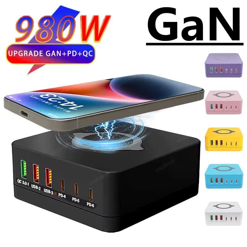 980W GaN Wireless Charging Station: Fast Charge Your iPhone 16/15/14 Pro, MacBook, and Tablets with QC 4.0, 3.0, PPS, and PD 3.0 Technology