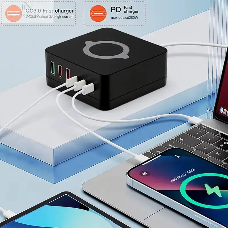 980W GaN Wireless Charging Station: Fast Charge Your iPhone 16/15/14 Pro, MacBook, and Tablets with QC 4.0, 3.0, PPS, and PD 3.0 Technology