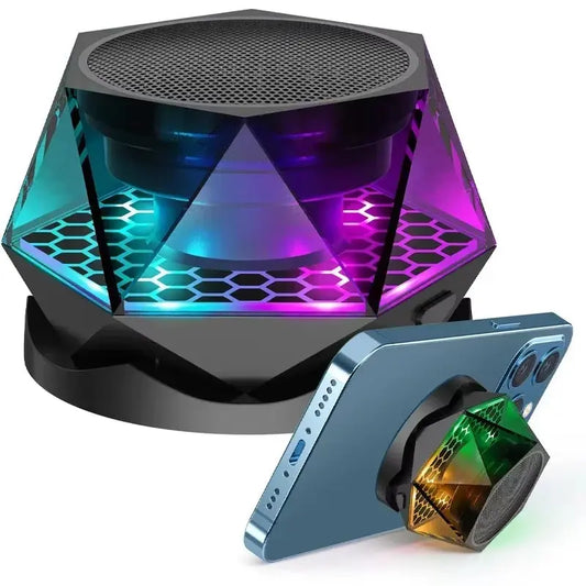 Compact Wireless Bluetooth Speaker with RGB Lighting and Built-In Phone Stand for Enhanced Audio Experience