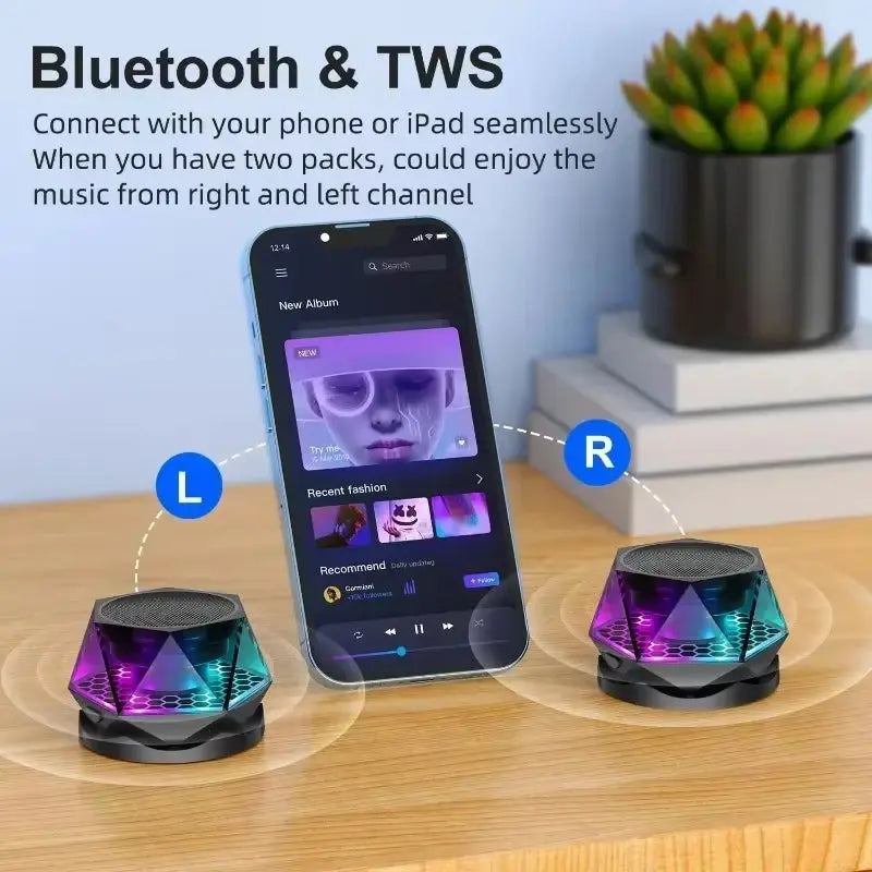 Compact Wireless Bluetooth Speaker with RGB Lighting and Built-In Phone Stand for Enhanced Audio Experience