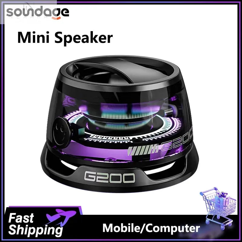 G200 Mini Bluetooth Speaker: Portable Audio with Magnetic Design, RGB Lighting, and Integrated Phone Holder for Mobile Devices and Computers