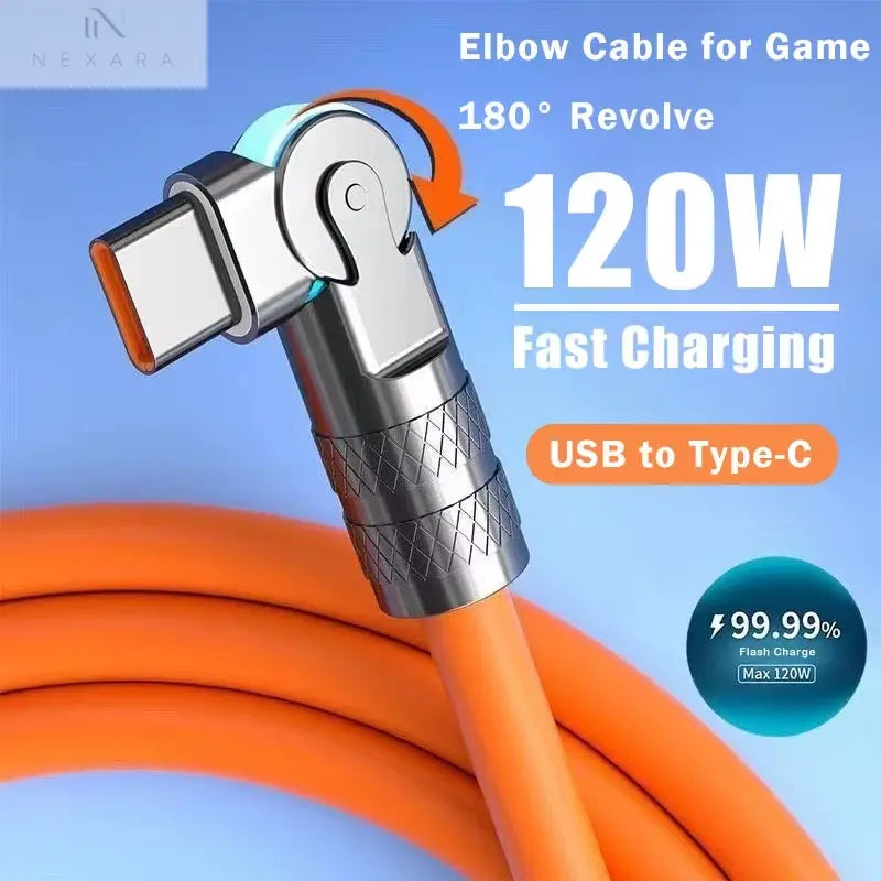 High-Performance 120W 7A USB Type-C Fast Charging Cable with 180-Degree Rotating Bend - Perfectly Compatible with Xiaomi Devices
