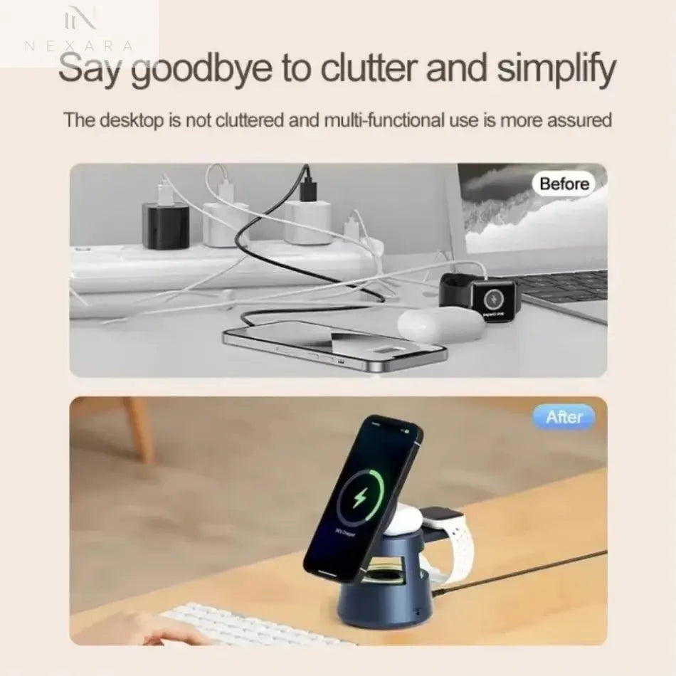 Magnetic 5-in-1 Wireless Charging Stand with LED Night Light and Bluetooth Speaker for MagSafe iPhone 12-16, Apple Watch Series 2-9, and AirPods 2-4