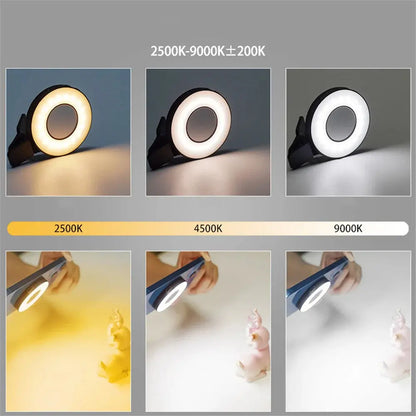 Magnetic Clip-On LED Ring Fill Light for MagSafe iPhone 12, 13, 14 and Android Phones - Rechargeable Selfie Light with Adjustable Brightness and Color Temperature