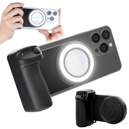 Magnetic Magsafe Bluetooth-Compatible Camera Shutter Grip with Adjustable Fill Light and Reflective Mirror for iPhone and Android Smartphones
