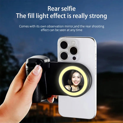 Magnetic Magsafe Bluetooth-Compatible Camera Shutter Grip with Adjustable Fill Light and Reflective Mirror for iPhone and Android Smartphones