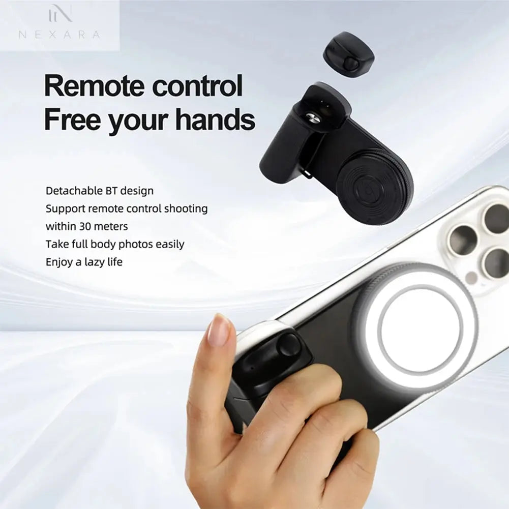 Magnetic Magsafe Bluetooth-Compatible Camera Shutter Grip with Adjustable Fill Light and Reflective Mirror for iPhone and Android Smartphones