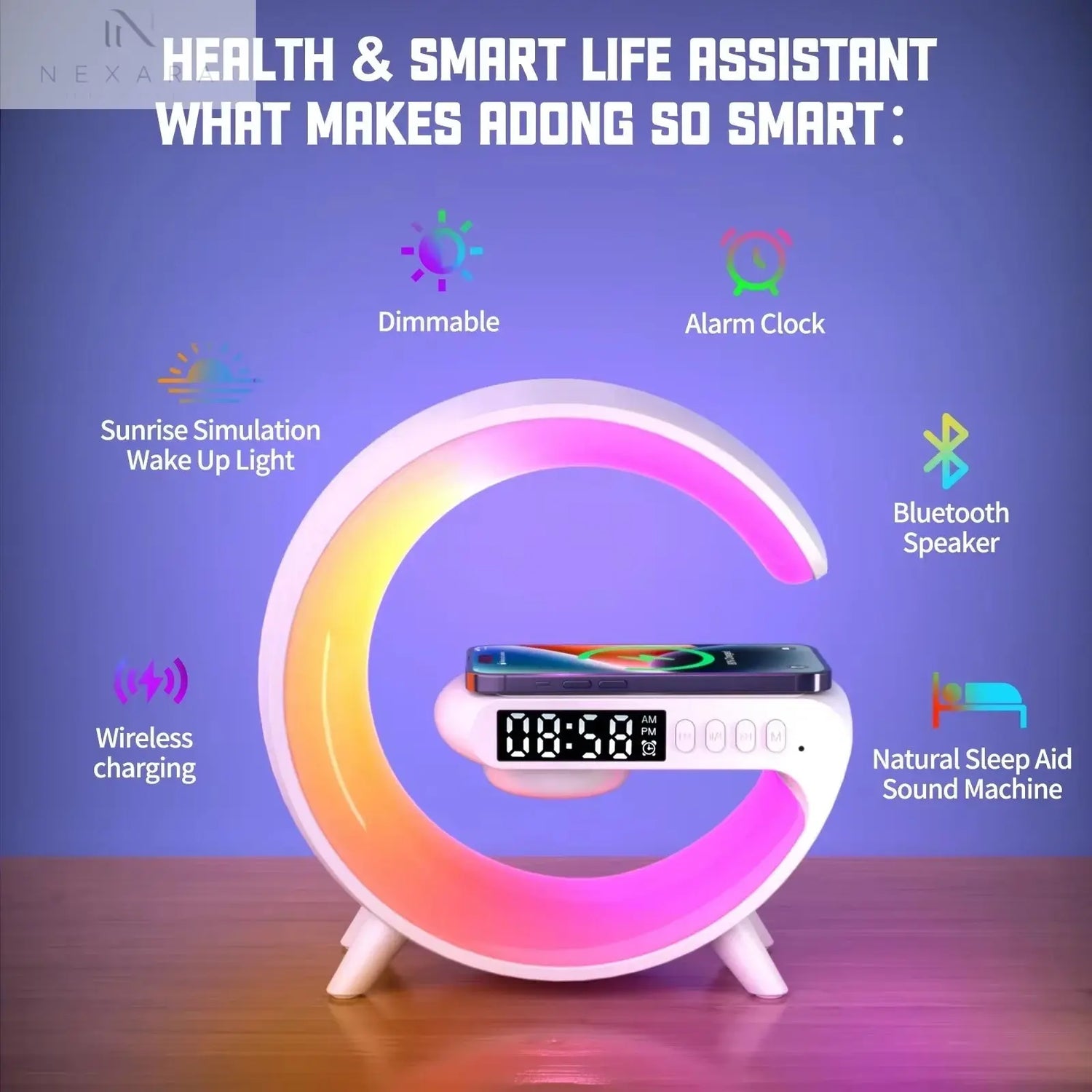 Multifunctional Bluetooth Speaker with RGB Night Light and 15W Fast Wireless Charging Station for iPhone, Samsung, and Xiaomi