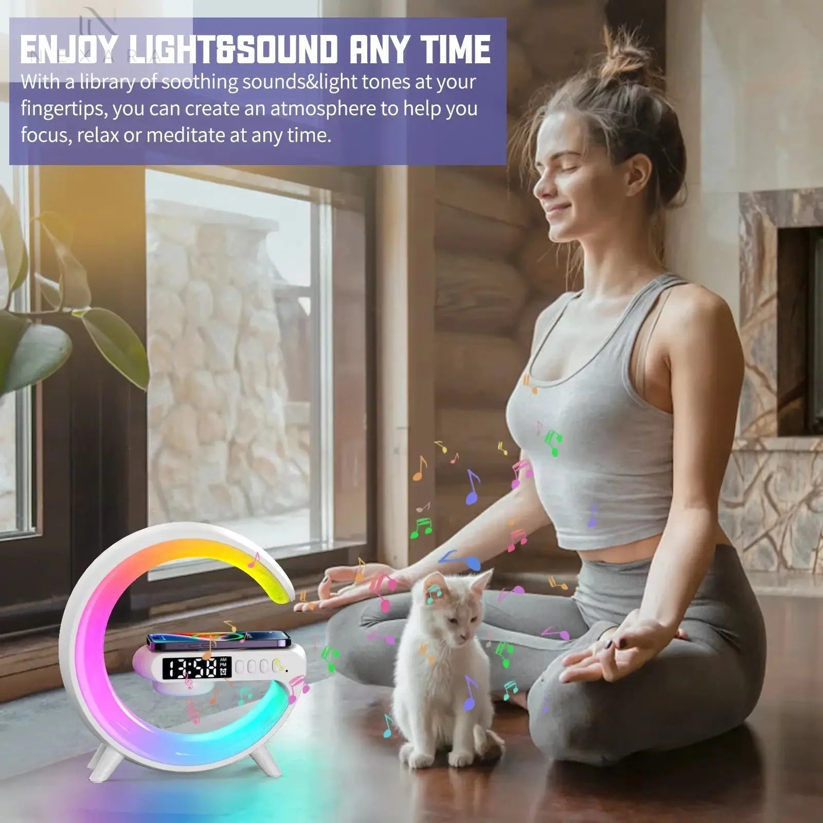 Multifunctional Bluetooth Speaker with RGB Night Light and 15W Fast Wireless Charging Station for iPhone, Samsung, and Xiaomi