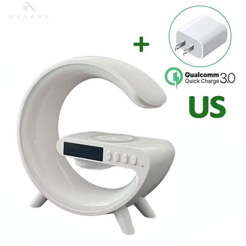 Multifunctional Bluetooth Speaker with RGB Night Light and 15W Fast Wireless Charging Station for iPhone, Samsung, and Xiaomi