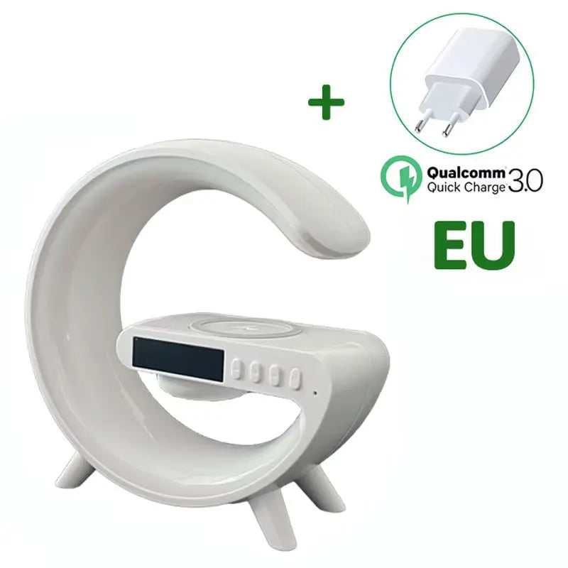 Multifunctional Bluetooth Speaker with RGB Night Light and 15W Fast Wireless Charging Station for iPhone, Samsung, and Xiaomi