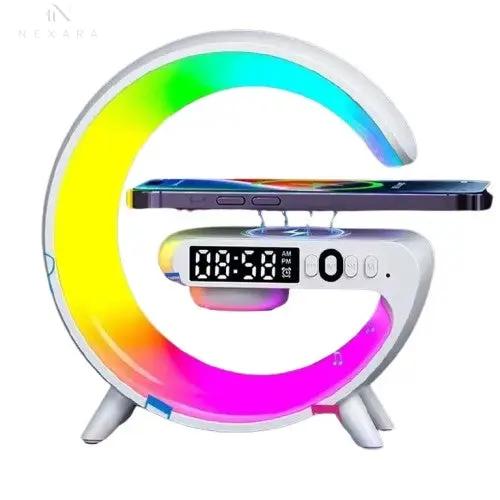Multifunctional Bluetooth Speaker with RGB Night Light and 15W Fast Wireless Charging Station for iPhone, Samsung, and Xiaomi