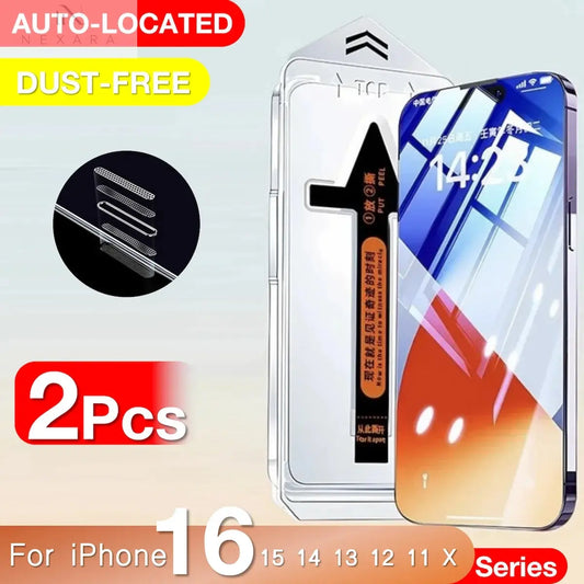 Premium 2-Pack Tempered Glass Screen Protectors for Apple iPhone 16 Pro Max, 15, 14, 13, 12, 11, X, XS, XR, and Plus with Effortless Installation Kit