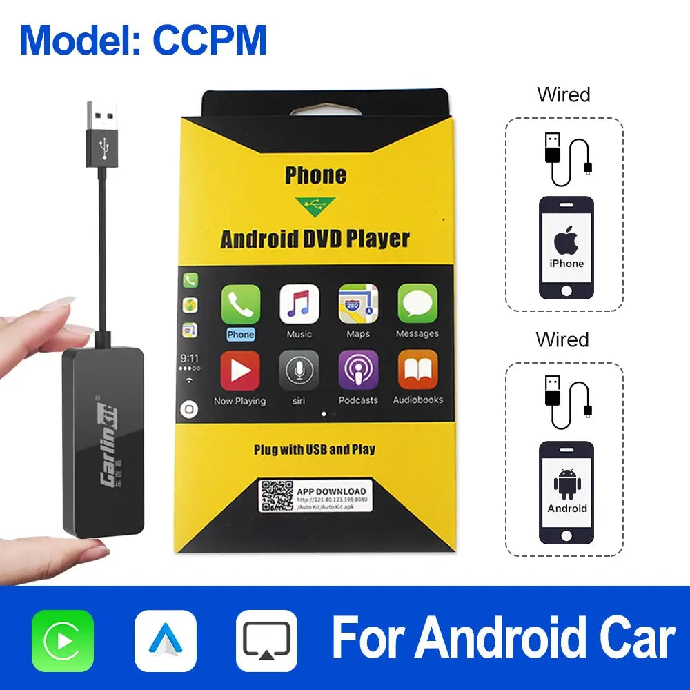 Seamless Wired and Wireless CarPlay Adapter for Enhanced Android Auto Connectivity with USB for Multimedia Integration