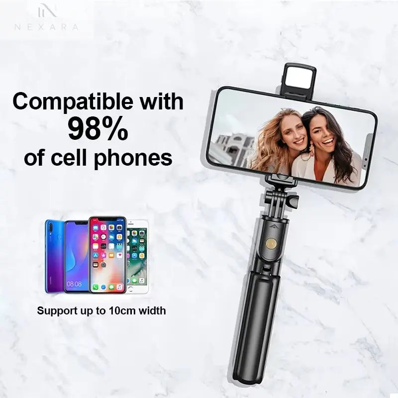 Wireless Selfie Stick Tripod with Built-in Light and Bluetooth Remote for Enhanced Mobile Photography and Live Streaming
