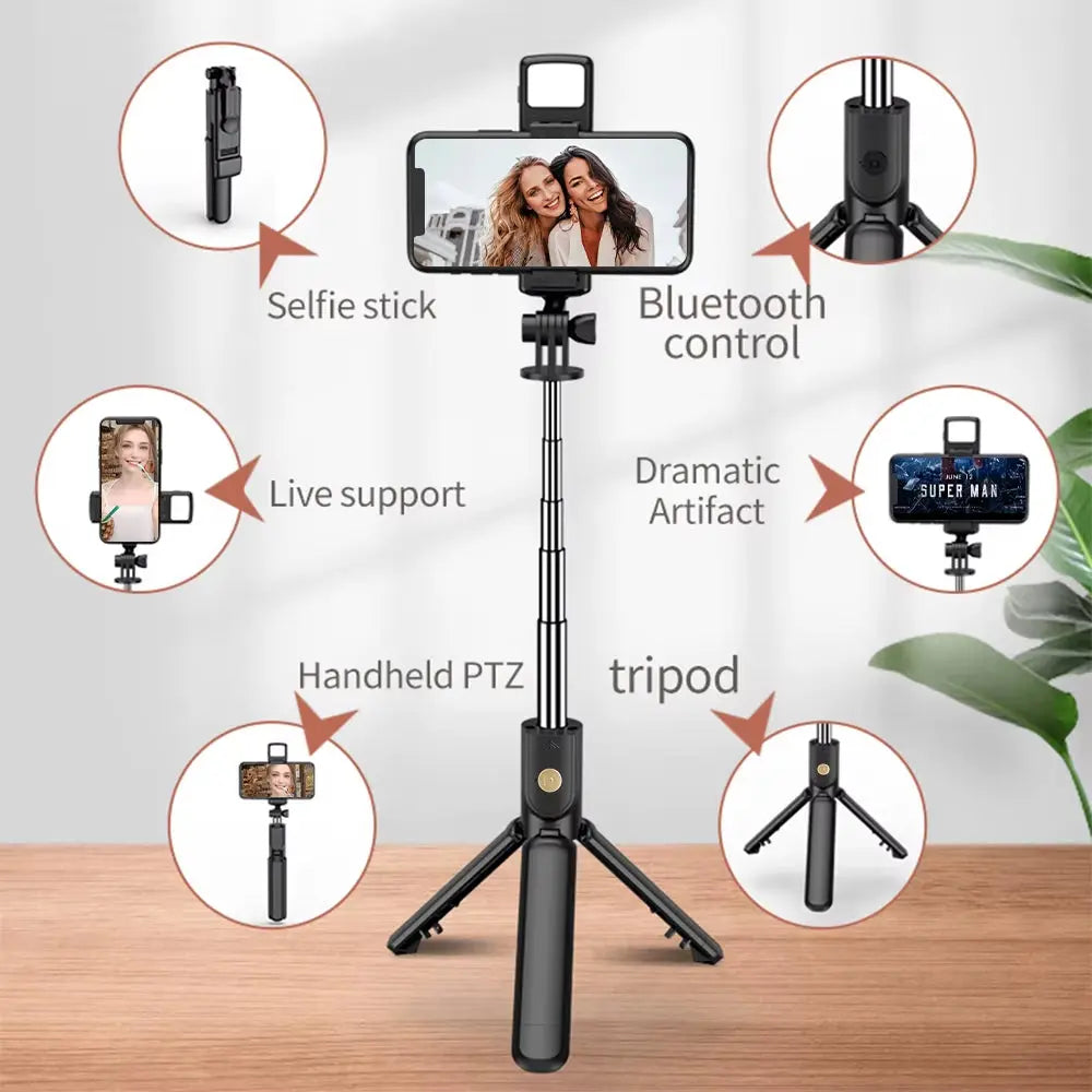 Wireless Selfie Stick Tripod with Built-in Light and Bluetooth Remote for Enhanced Mobile Photography and Live Streaming